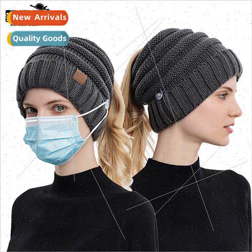 9898 new winter knted hat women hair harness ponytail hat ca