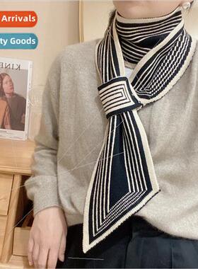 2022 new striped knted perated scarf female fall winter warm