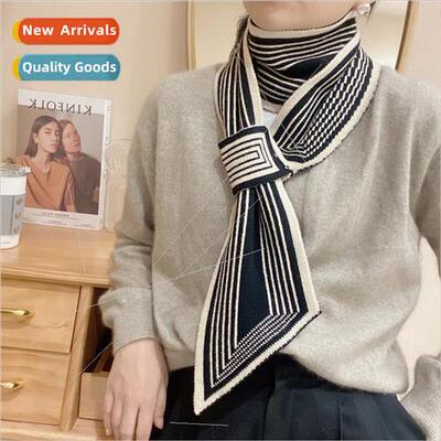 2022 new striped knted perated scarf female fall winter warm
