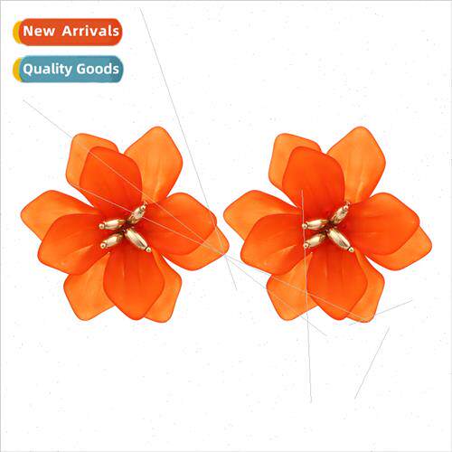 ins vacation wind retro resin flower earrings exaggerated cr