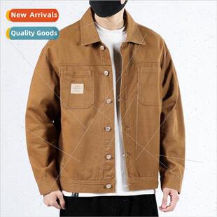 tide jacket solid men handsome ins loose cotton denim Men