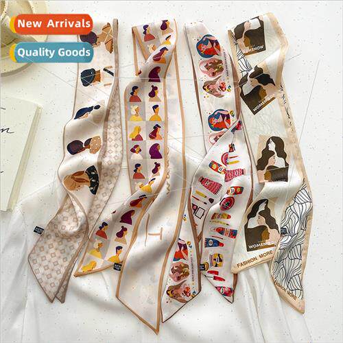 Cartoon draw like a long strip small silk scarf hair tie bag