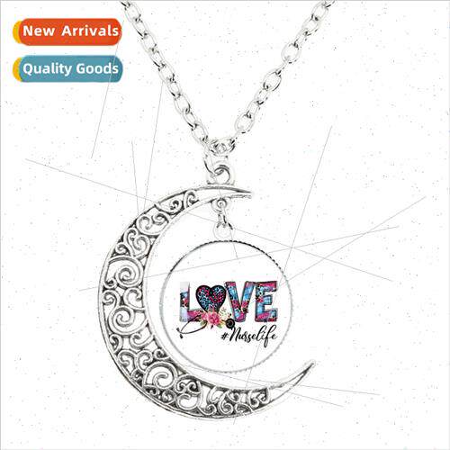 New Nurse Round Photo Glass Round Pendant Moon Necklace Diy