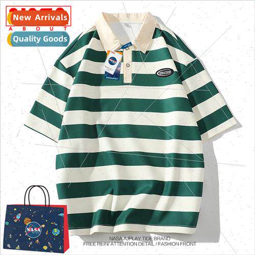 striped polo shirt men summer tide ins American students gan