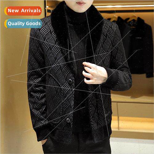 Autumn winter mink velvet wool coat men short tweed jacket w