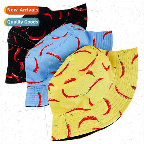 Summer new double-sided wear chili pepper printing fisherman