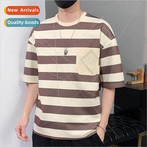 Striped t-shirt men 2023 summer nd loose tide HK teenage stu