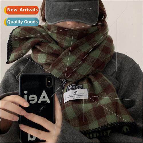 2023 new plaid scarf female winter Korea retro senior sense
