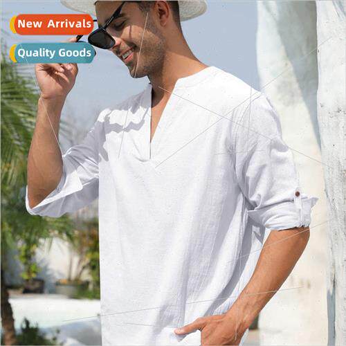 2023 fall new men long-sleeved shirt stand-up collar loose c