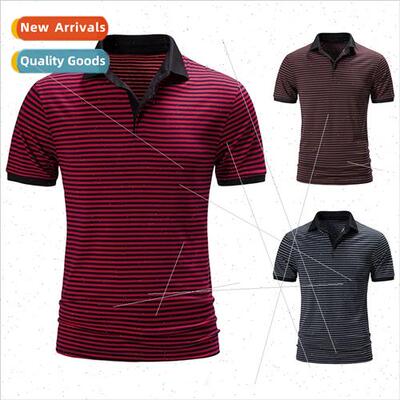 Men Classic Short Sleeve Striped Polo Shirt H82
