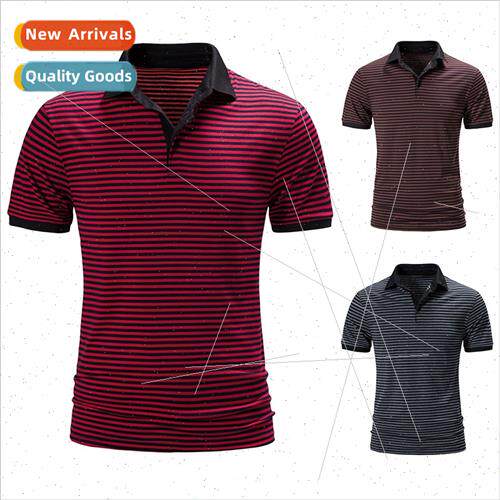 Men Classic Short Sleeve Striped Polo Shirt H82