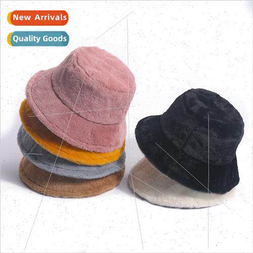 Korean  small rabb hair small brim round top fisherman hat f