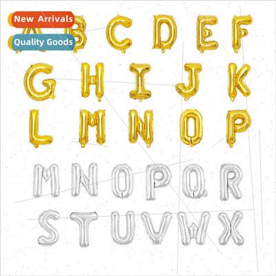 thin body 16-inch English A-Z small letters balloon gold sil