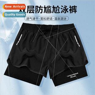 New Sports Running Pants Fne Mens 2023 Layer Swimming Double