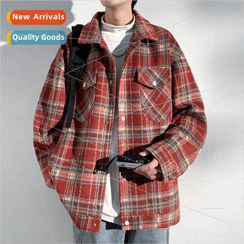 Autumn tide plaid lapel loose jacket men large size national