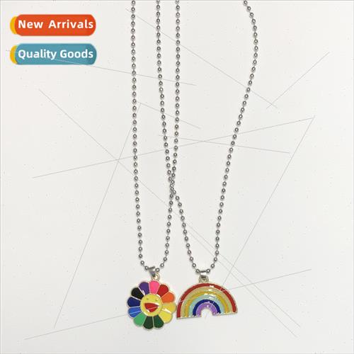 Rainbow necklace men tide ins hip-hop Korea simple hundred m图片