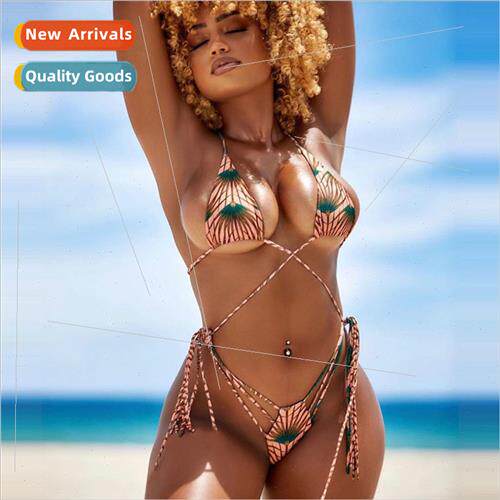 Qualy new swimsu Europe hot  sexy tie string fashion print b