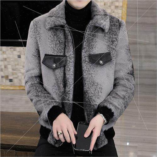Lapel mink coat men winter fur one imation fur plush handsom