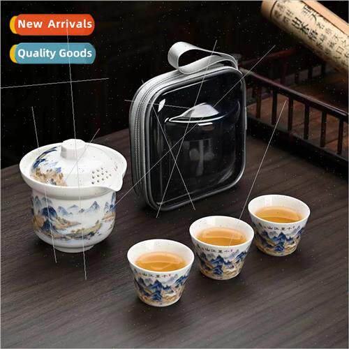 Travel Tea Set Ceramic Quick Cup Portable One Pot Three Cups