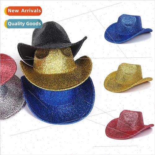 Gold Western Cowboy Hat Women Stage Tweed Hat Bowler Hat Men