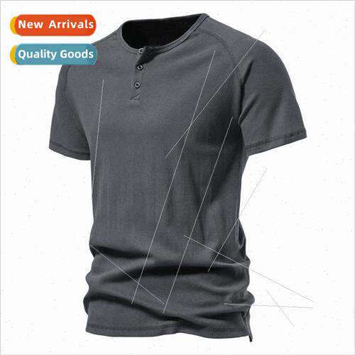 23 years new Henley shirt men short-sleeved t-shirt solid co