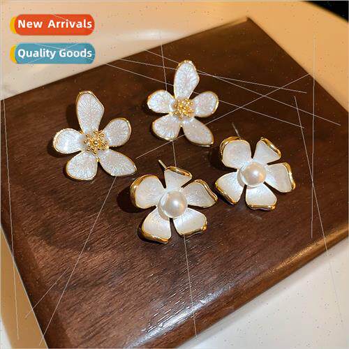 lver needle oil drop flower pearl earrings earrings simple r