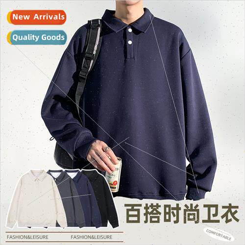 Mens Sweatshirt 2023 Autumn new UK lapel solid color POLO lo
