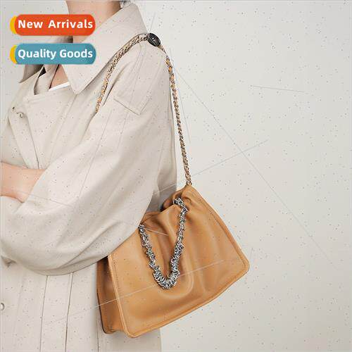 ins simple armp pleated handbag chain bag female  leather To