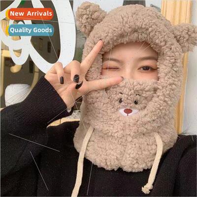 Cute bear ear protection cap lamb wool thunderbolt hat winte