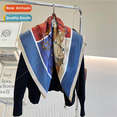 2023 Women 90 Square Scarf Twill Satin Combination Flower Fo