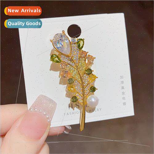 Korea super flash exquise color zirconium leaf pin female ce
