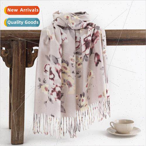 Elegant celebry printed scarf 2023 new flowers faux cashmere