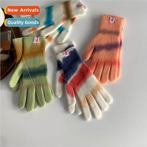 Korea ins gradient knted gloves female touch screen exposed