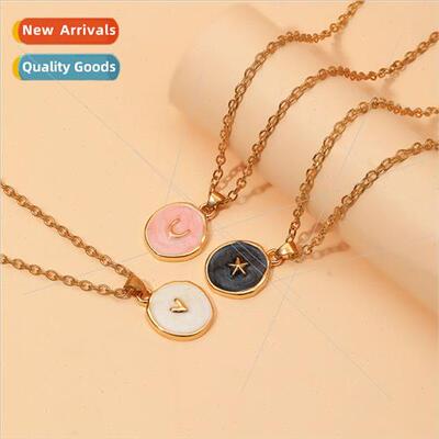 ins wind alloy oil drops star moon love pendant necklace fas