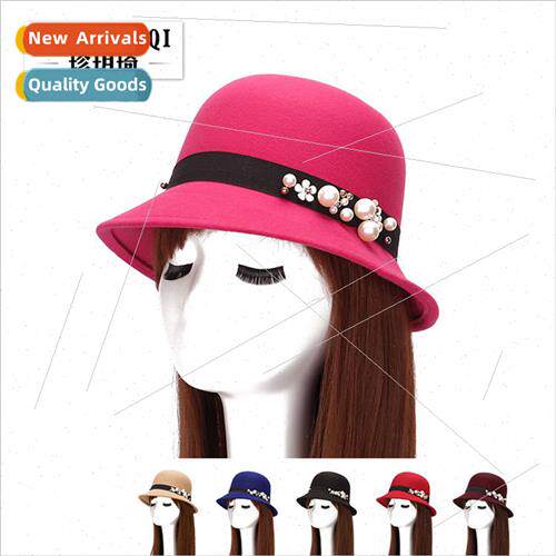 fall winter new pearl small flower bowler hat ladies imation