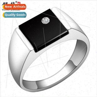 s925 ring onyx men black quadrangle jewelry silver imation