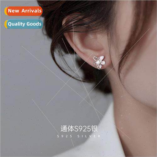 S925 silver hibiscus hibiscus earrings female simple wild fl