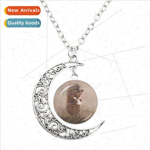 New Hedgehog in Mist Moon Necklace Cartoon Cute Animal Glass