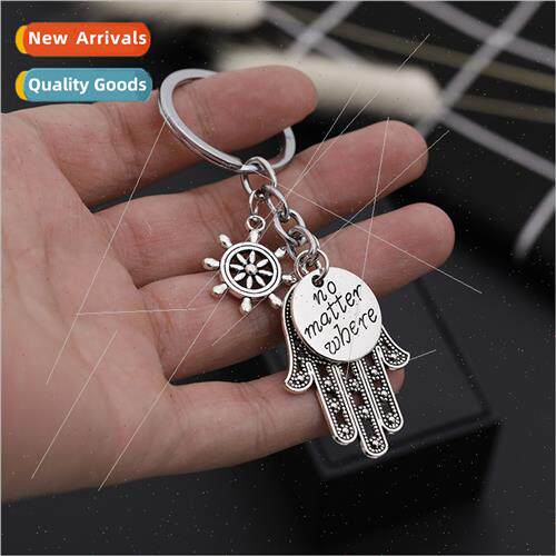 New retro palm anchor keychain creative letters car pendant