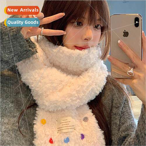 Colorful buttons plush thickened scarf female autumn winter