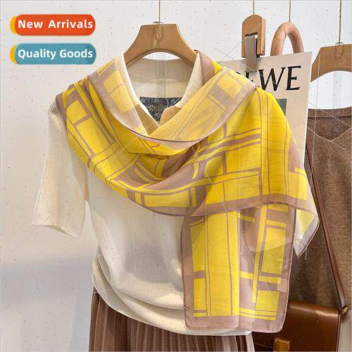 2022 new fall winter Korea  plaid double crepe silk scarf fe