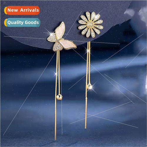 s925 silver needle small clear rustic flowers butterfly earr