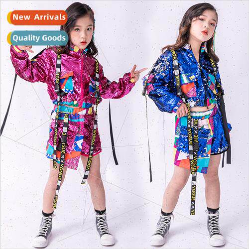 New childrens jazz dance clothes hip-hop sequins set dance p