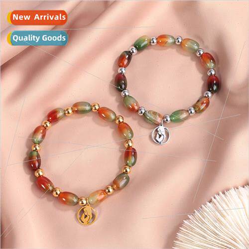 stainless steel girls natural agate stone string ladies brac