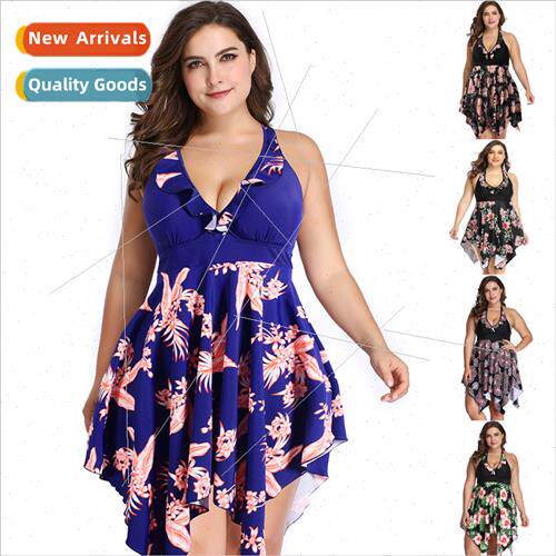 Europe new large size swimsu women fat skirt conservative be