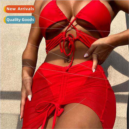 Womens 3-Piece Cross Strap Separate Swimsu Bikini i LZ677