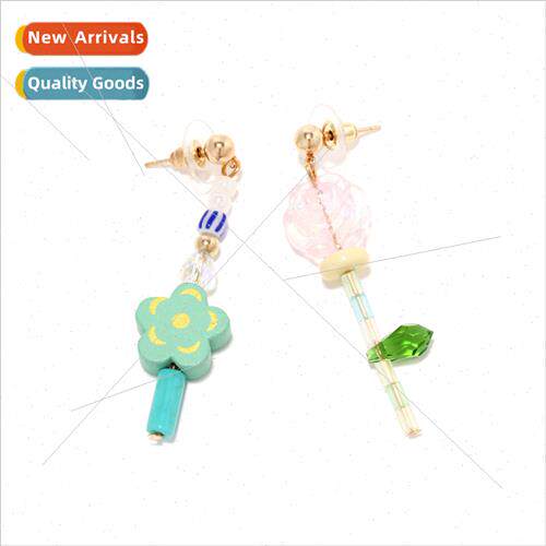 Korea  fashion handmade beaded asymmetric flower earrings fr