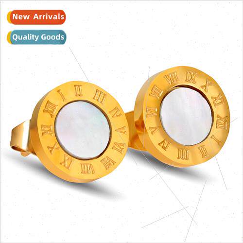 Koreains Roman numerals rose gold round inlaid shell tanium