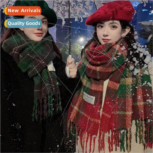New Year Day Christmas  New Year red plaid scarf female 2023