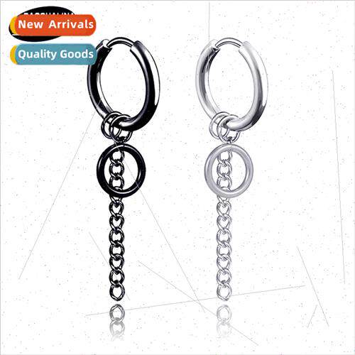 No ear piercing earrings Tanium steel circle earrings male p